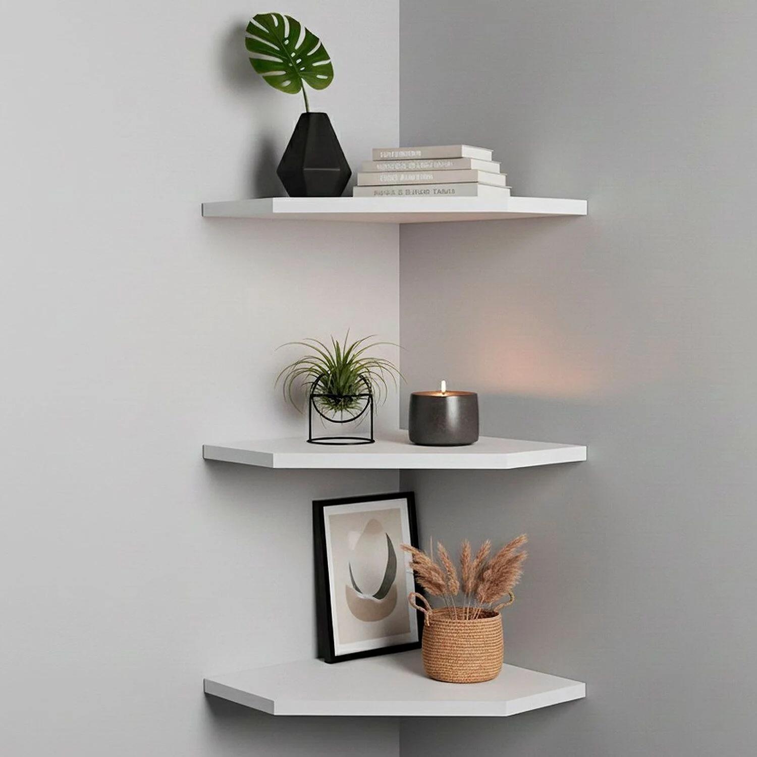 Kit de 3 Repisas de Esquina para Dormitorio, Blanco