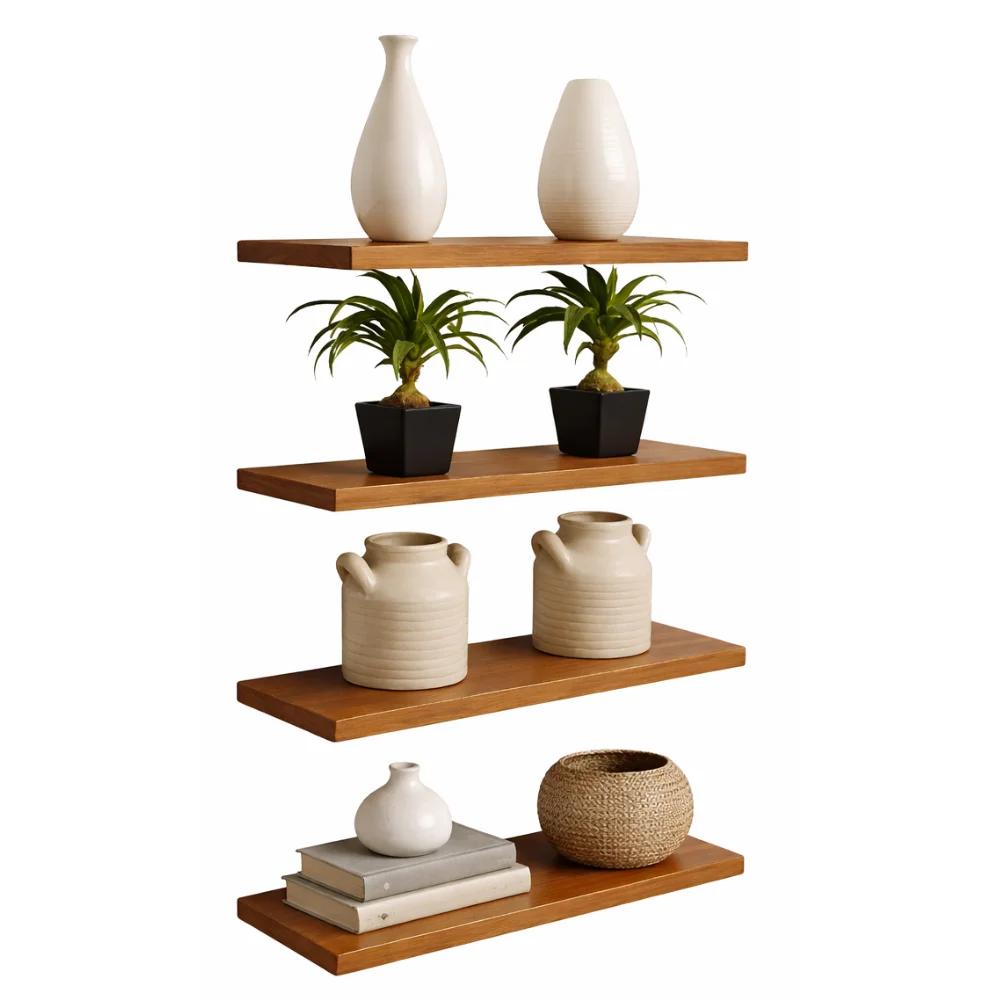 Kit de 4 Repisas Flotantes 60x15 cm en Tono Madera Clara