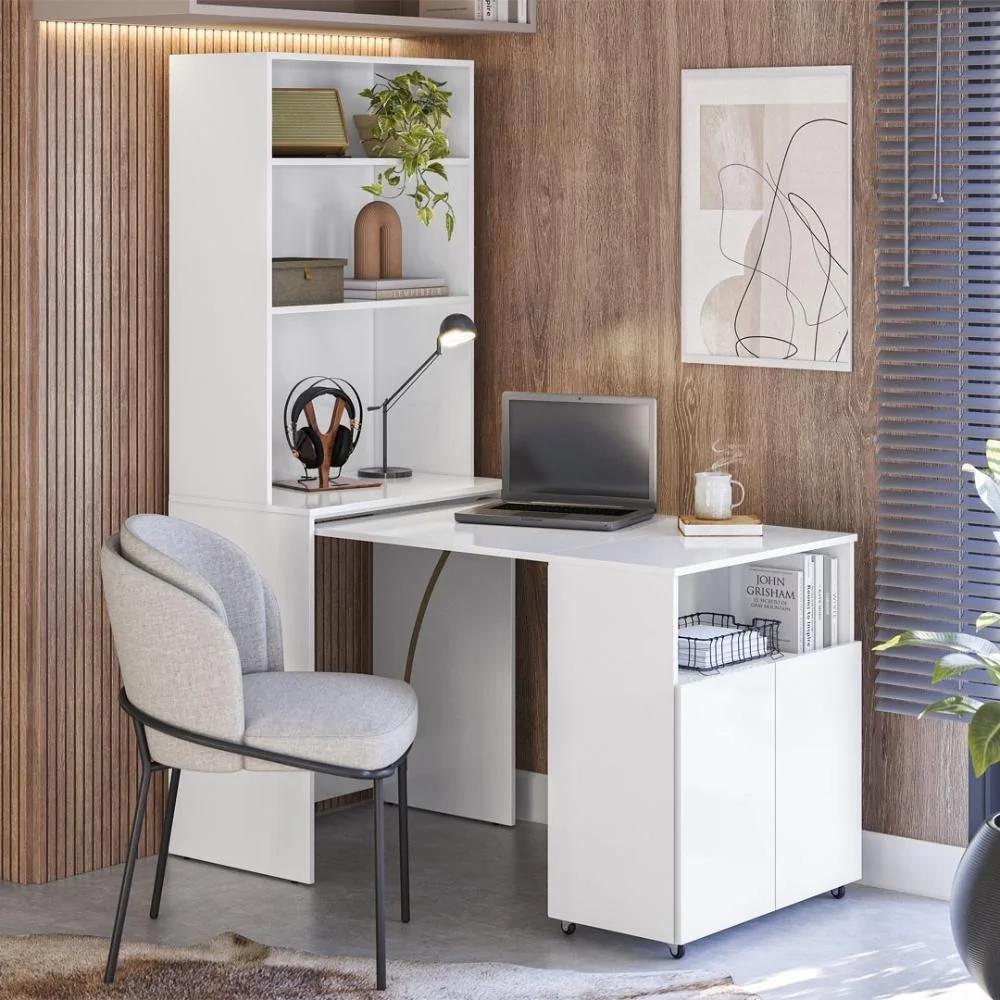 Armario Escritorio 2 Puertas con Mesa Retráctil en Blanco