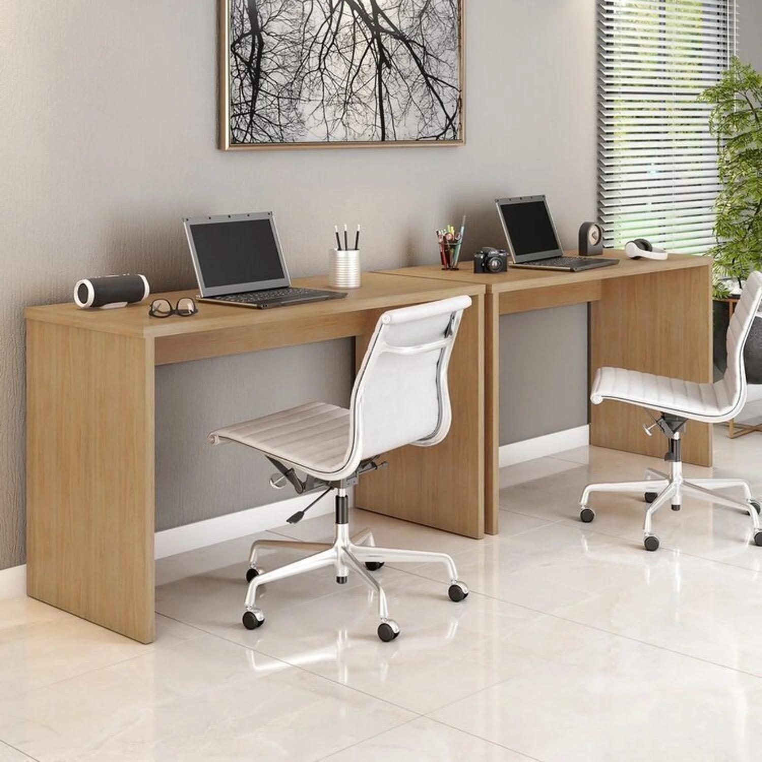 Conjunto de 2 Mesas para Escritorio 127 cm Tono Madera Marrón