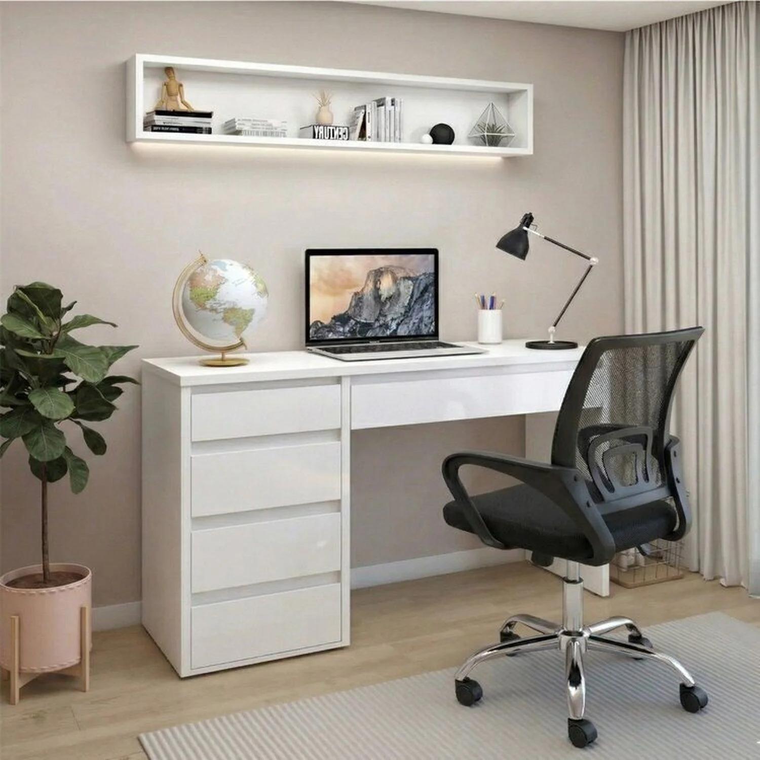 Conjunto de Escritorio con Silla Giratoria Gerencial en Blanco y Negro