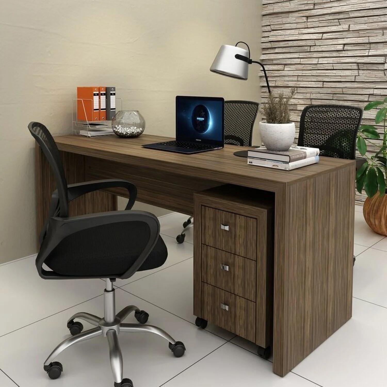 Conjunto de Escritorio con Cajonera 180 cm en Nogal Marrón