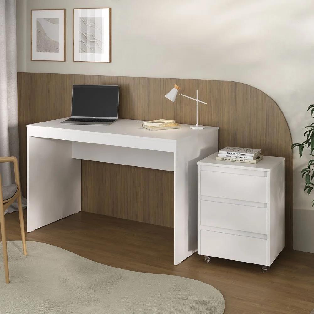 Conjunto de Escritorio 120 cm con Cajonera de 3 Cajones con Ruedas en Blanco