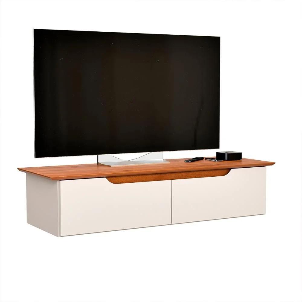 Rack Aparador Suspendido con 2 Puertas Abatibles en Blanco Hueso y Tono Madera