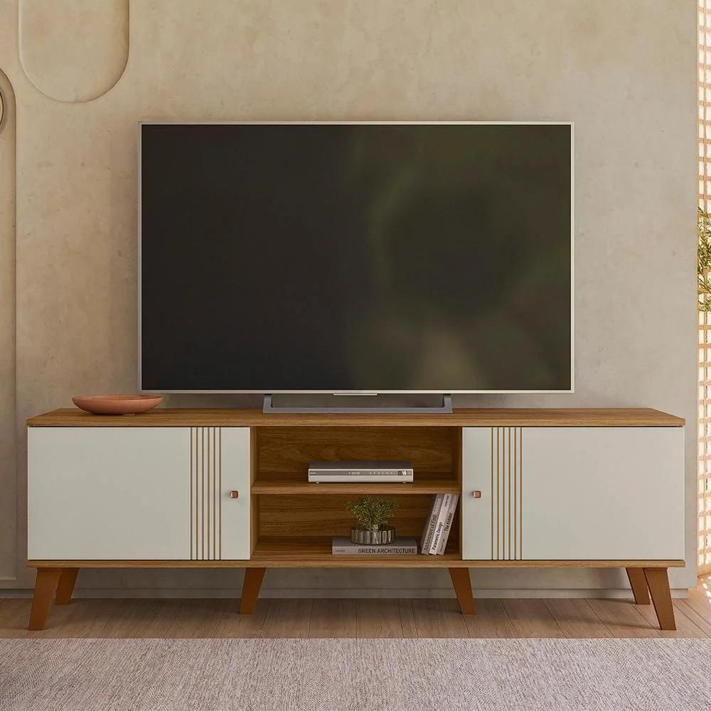 Rack para TV 65 Pulgadas 160 cm en Blanco Hueso y Natural