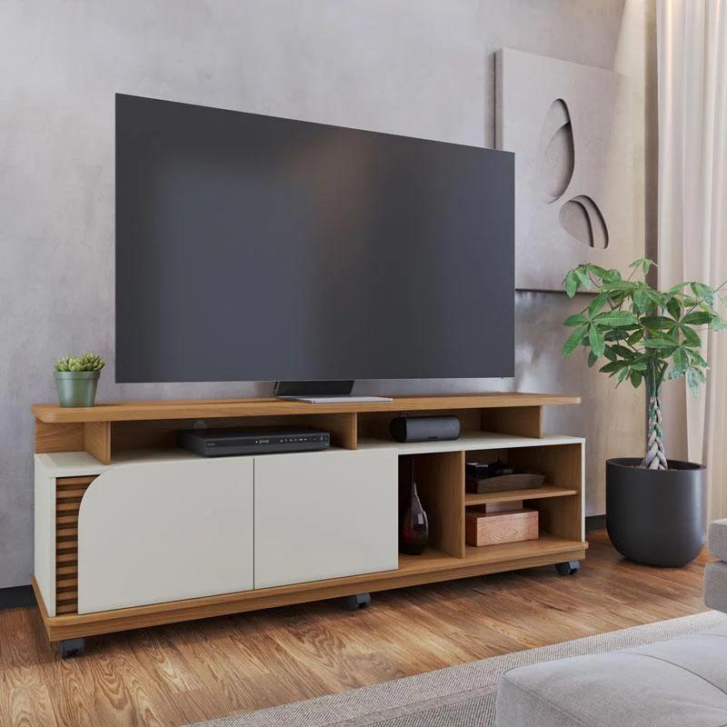 Rack para TV en Tono Madera y Blanco Hueso Mate