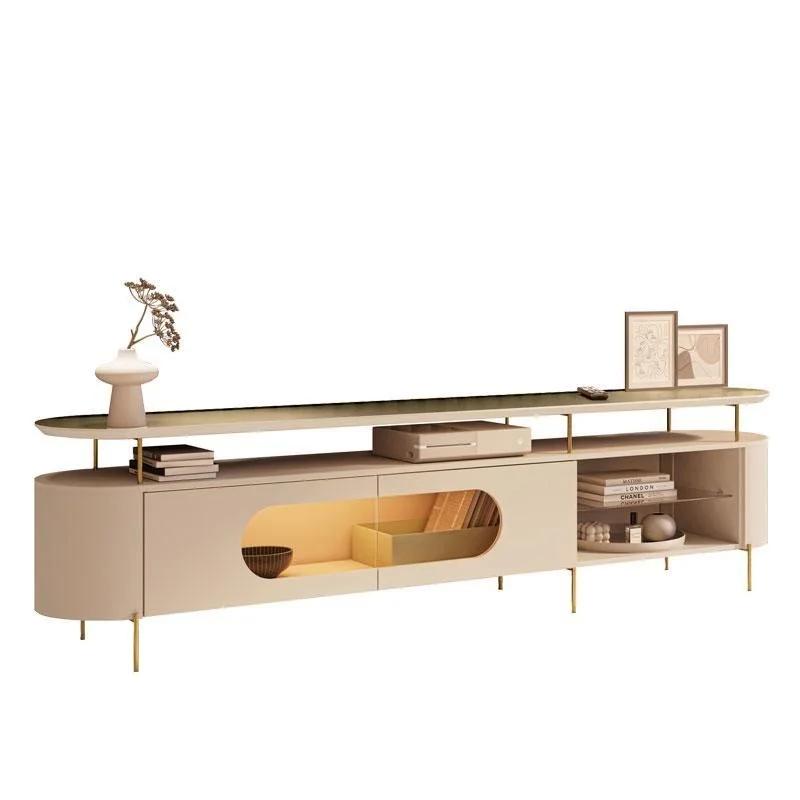 Rack para TV 219 cm en Blanco Hueso y Champán