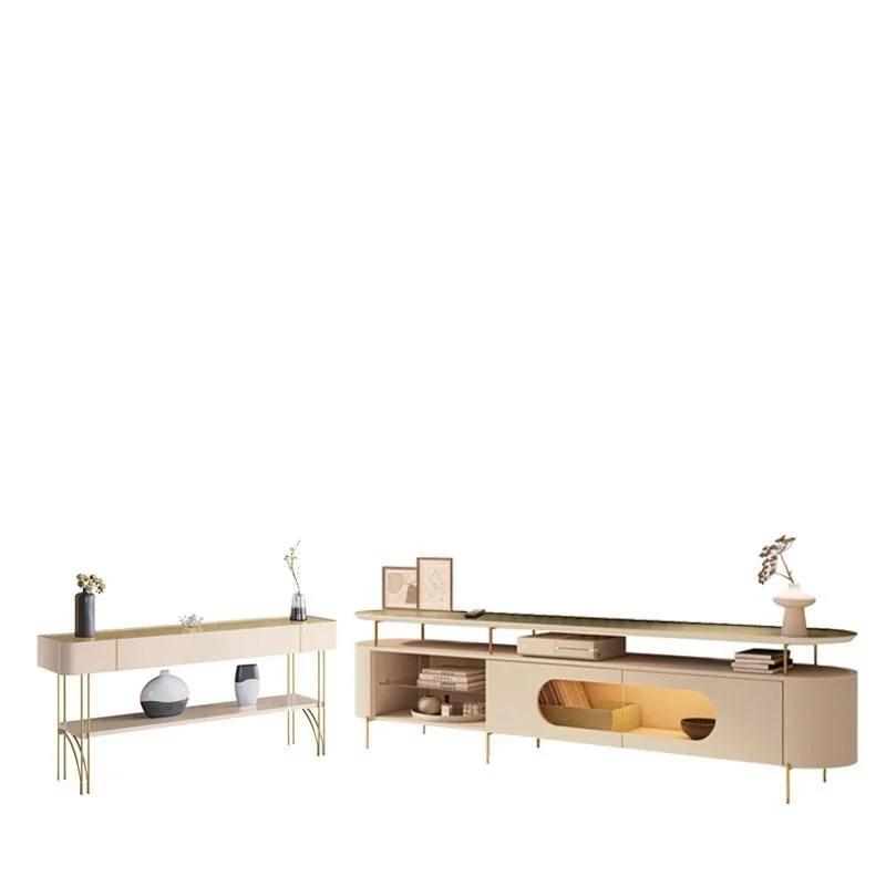 Mueble para TV con Aparador, Color Champán y Blanco Hueso