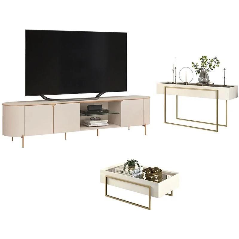 Set de Mueble para TV, Aparador y Mesa de Centro en Blanco Hueso