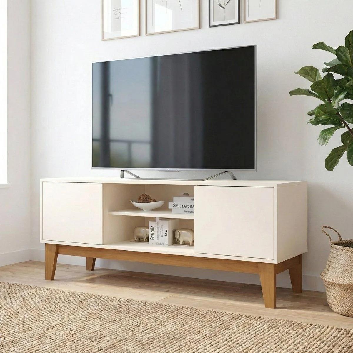 Buffet Mueble para TV de 140 cm en Blanco Hueso y Cinamomo