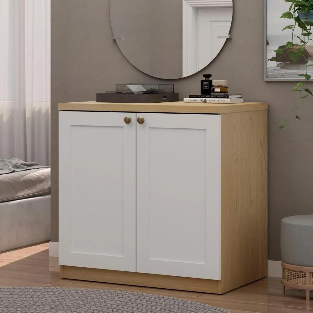 Velador Compacto Provenzal con 2 Puertas, Sabana y Blanco