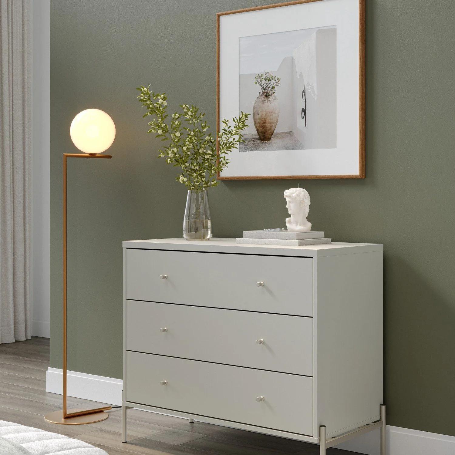 Cómoda de 3 cajones de 90 × 79 cm, blanco/blanco hueso