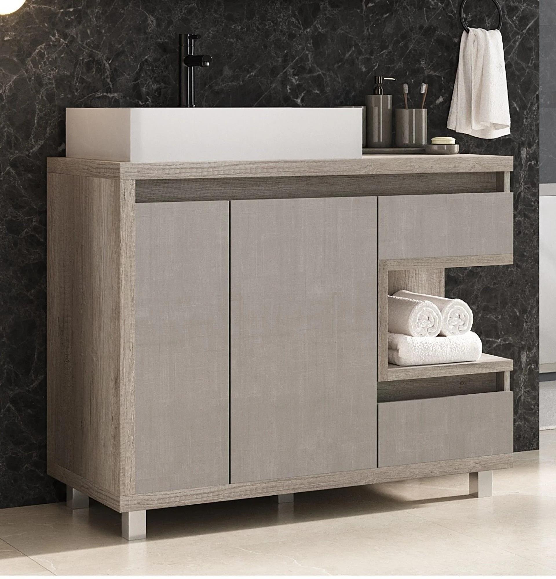 Armario de baño de 100 cm sin lavatorio, gris/barrique/argento