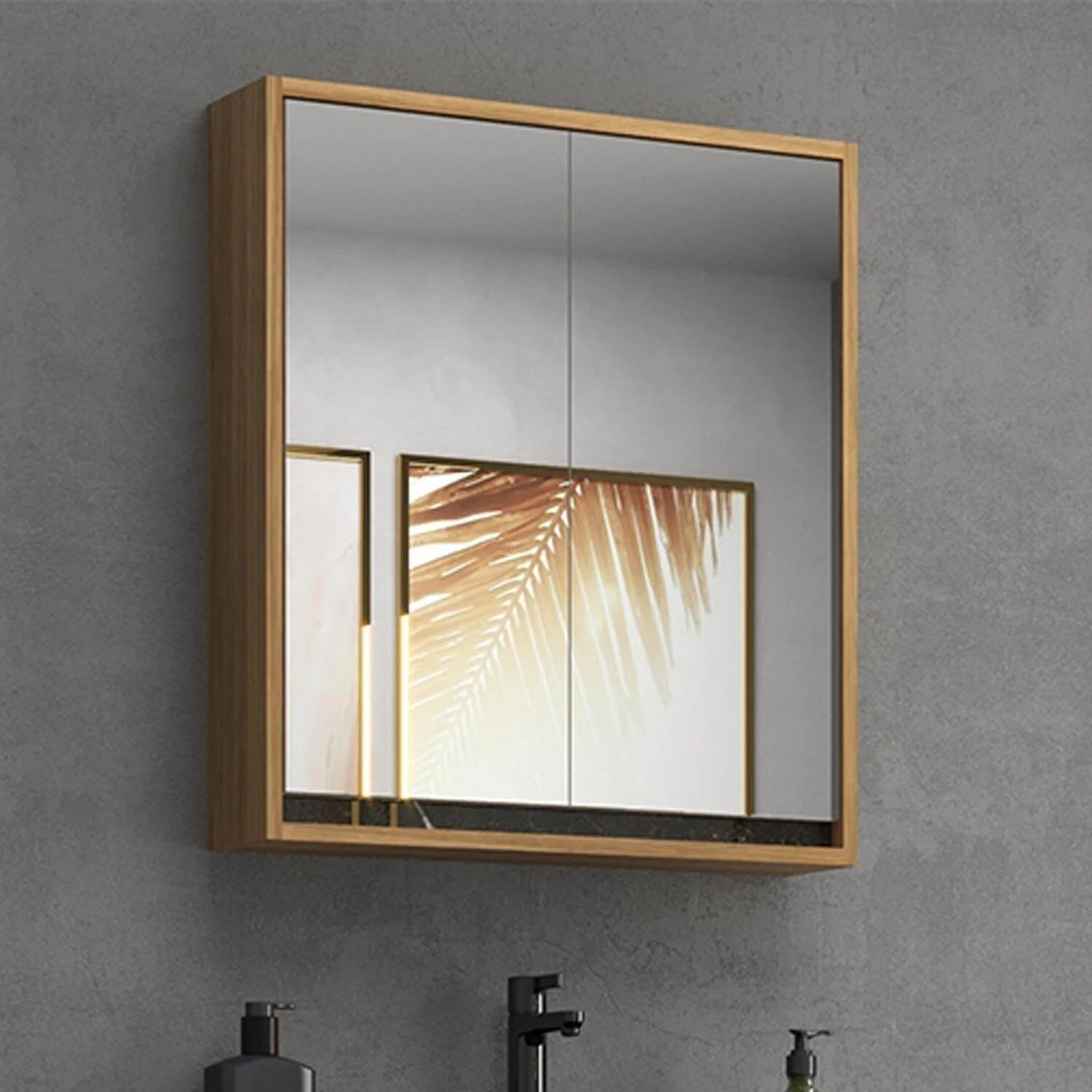Armario de baño de 60 cm con 2 puertas y espejo, blanco/portoro