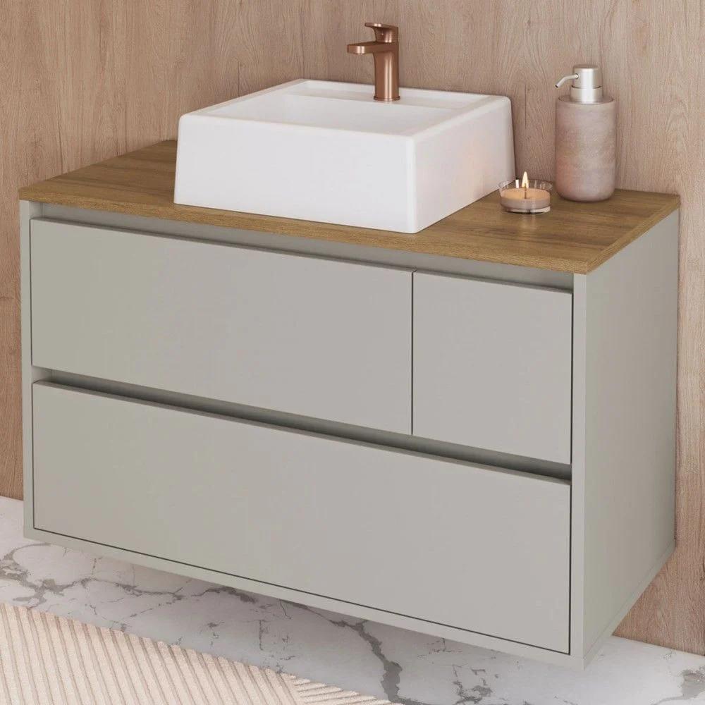 Armario de baño de 2 puertas y 1 cajón con lavatorio, color arenas
