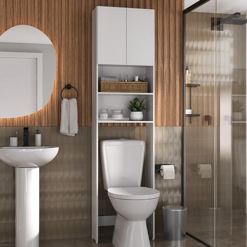 Armario de baño para inodoro con 2 puertas, color blanco