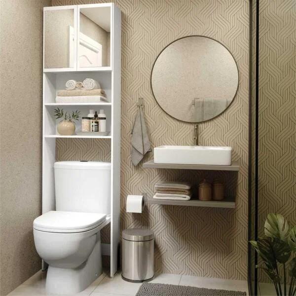 Armario de baño para inodoro con espejo y 2 puertas, color blanco