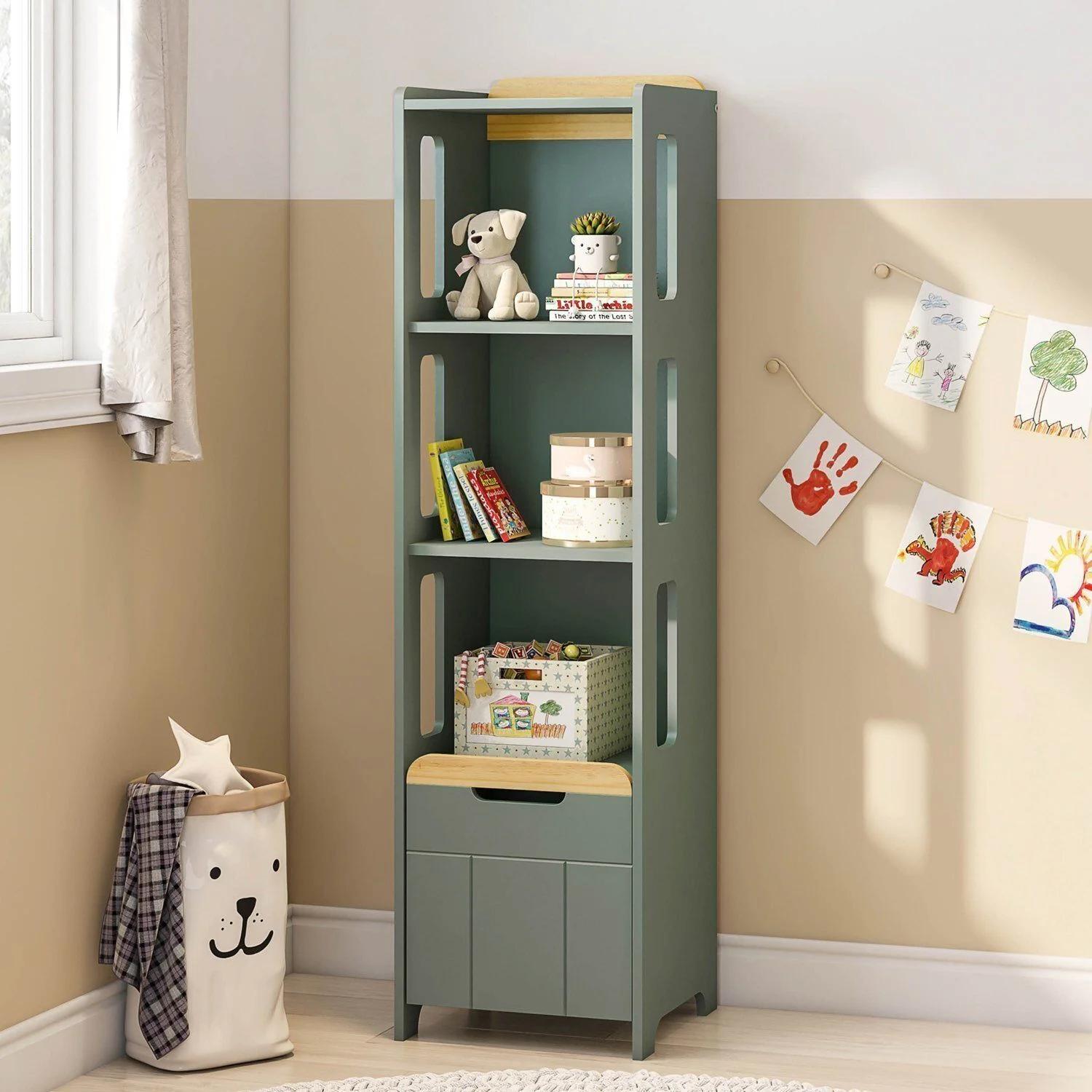 Estantería de 3 nichos con puerta, verde/miel