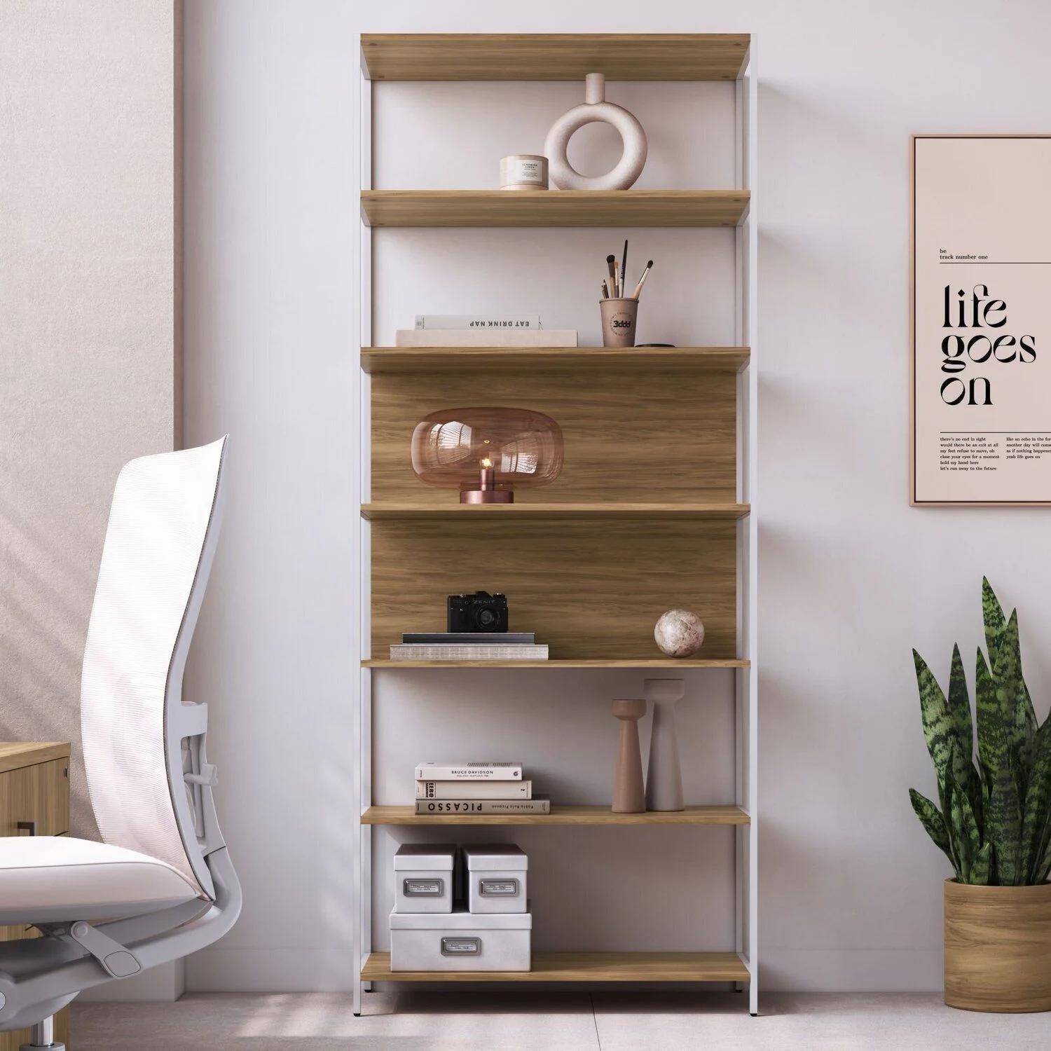 Estantería Home Office de 7 Repisas, Marrón Nogal y Blanco